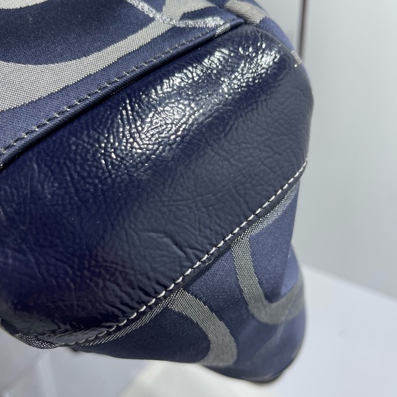Coach Tote in Metallic Blue canvas. - Picture 7 of 11
